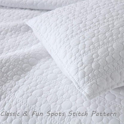 HORIMOTE HOME Quilt Set Twin Size White, Classic Geometric Spots Stitched Pattern, Stone-Washed Microfiber Chic Rustic Look, Ultra Soft Lightweight Quilted Bedspread for All Season, 2 Pieces