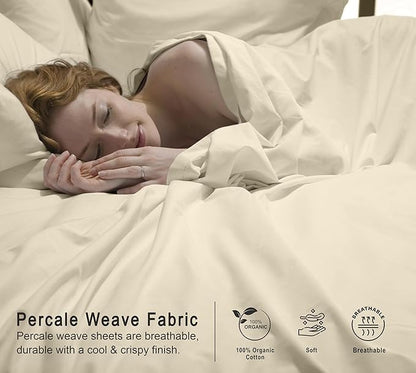 RUVANTI 100% Organic Cotton Sheets King Size, Percale Weave, GOTS Certified, 4-Piece Set, Deep Pocket 15", Crisp & Breathable, Soft Durable Bedding, Sábanas Algodón Orgánico – Cloud Cream