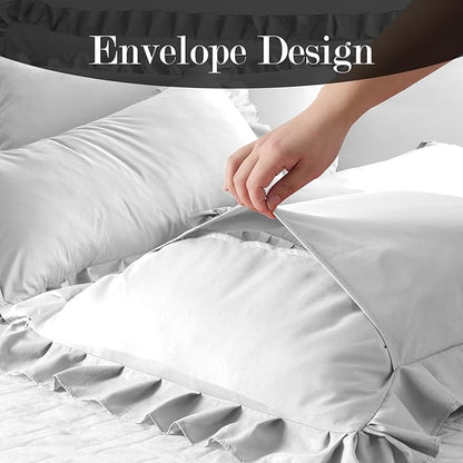 Ruffled Body Pillow Pillowcases Set of 2 – Soft Wrinkle Resistant Brushed Microfiber Body Pillowcases –Envelope Pillow Shams Festive Gift for Hotels, Guest Rooms 20x54 Inch (White)