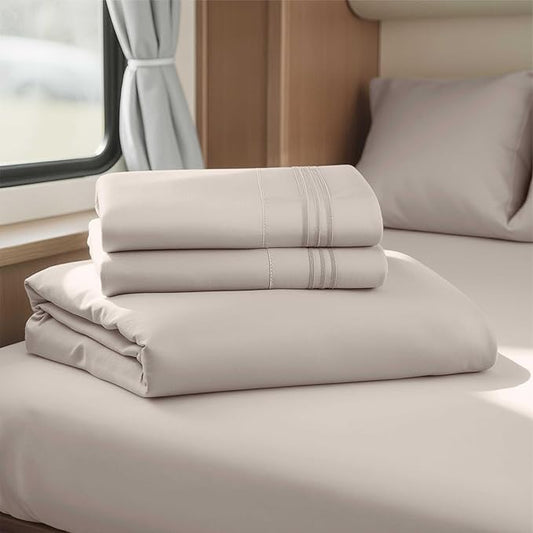 Clara Clark Bed Sheets, Premier 1800 Series 4 Piece RV Queen Sheet Set, Luxury Soft Sheets for RV Bunks, Short Queen - Linen