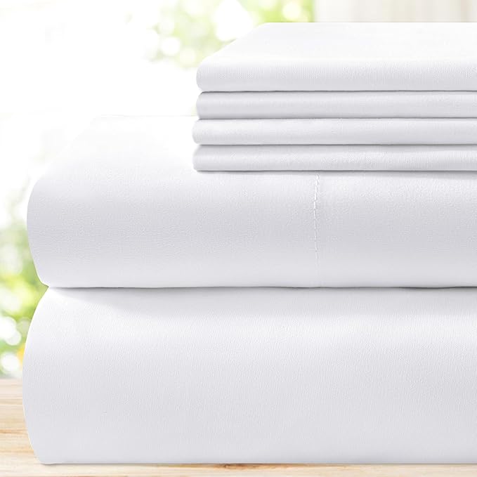 BYSURE Hotel Luxury Bed Sheets Set 4 Piece(Twin, White) - Super Soft 1800 Thread Count 100% Microfiber Sheets with Deep Pockets, Wrinkle & Fade Resistant