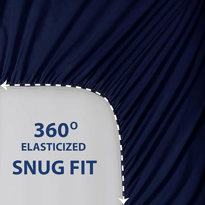 Cathay Home Essentials Ultra Soft Hypoallergenic Wrinkle Resistant Double Brushed Microfiber Bedding Sheet Set, Navy, Twin