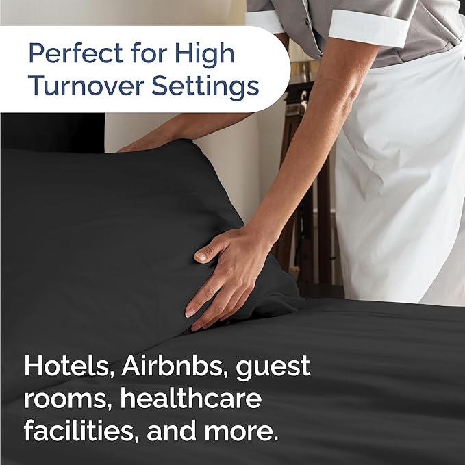 Bulk Case Pack of 16 Sheet Sets - (16) Complete Full Size Sheet Sets with Deep Pockets - Wholesale Bulk Bedding for Hotels, Spas & Airbnbs - Breathable, Cooling and Wrinkle Free - (Full, Black)