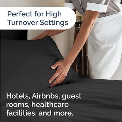 Bulk Case Pack of 12 Sheet Sets - (12) Complete King Size Sheet Sets with Deep Pockets - Wholesale Bulk Bedding for Hotels, Spas & Airbnbs - Breathable, Cooling, Soft & Wrinkle Free - (King, Black)