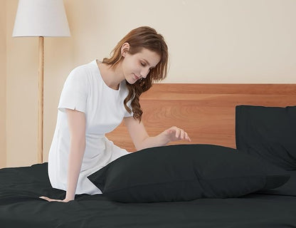 Sunflower King Pillowcases Set of 2, 100% Cotton King Size Pillow Cases 2, 20×40 inches Black, Soft and Breathable