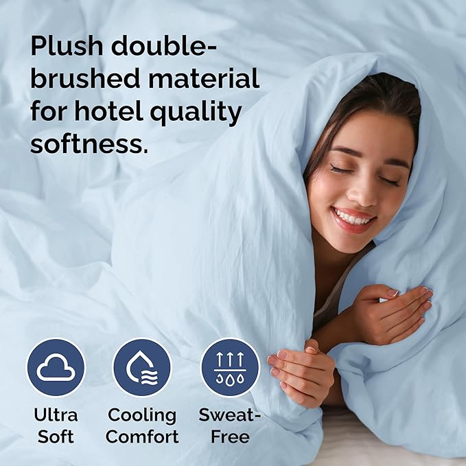Duvet Cover Twin/Twin XL Size Set - Extra Soft Twin/Twin XL Duvet Cover 68" x 90" with 1 Pillow Sham - Hotel Luxury, Easy Care, Fade Free w/ Zipper Closures & Ties - Comfy & Breathable (Light Blue)