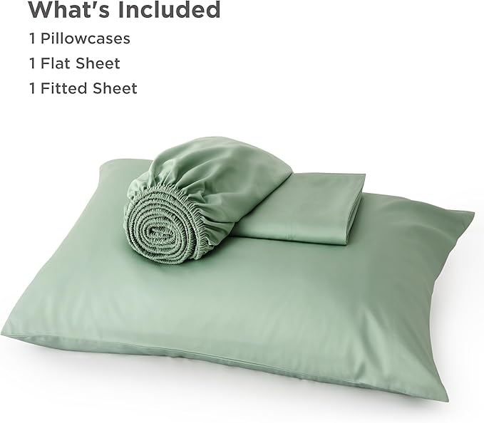 Bedsure Cooling Sheets Twin XL, Rayon Derived from Bamboo, PureWoven, Breathable & Soft Twin XL Sheet Sets, Deep Pocket Up to 16 Inches, Hotel Luxury Silky Dorm Bedding for Hot Sleepers, Sage Green