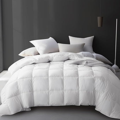 Hotel Grand Luxury White Goose Feather Down Fiber Comforter Queen Size, 100% Cotton Ultra Soft Duvet Insert Queen, Hotel Hypoallergenic Extra Warmth Bedding Comforter, White 90x90 Inch