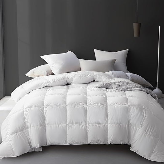 Hotel Grand White Goose Feather Down Fiber Comforter Twin Size, 100% Cotton Duvet Insert Twin, Hotel Luxury Hypoallergenic Comforter Lightweight Bedding Comforter with 8 Corner Loops, 68 x 90 Inch