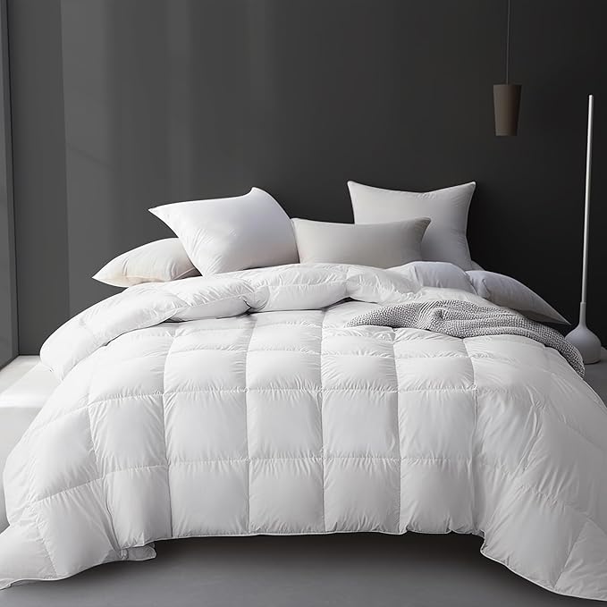 Hotel Grand Luxury White Goose Feather Down Fiber Comforter Twin Size, 100% Cotton Ultra Soft Duvet Insert Twin, Hotel Hypoallergenic Extra Warmth Bedding Comforter, White 68x90 Inch