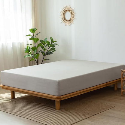 MooMee Fitted Bottom Sheet Only 100% Washed Cotton Linen Like Textured Breathable Durable Soft Comfy Deep Pocket Fits Mattress up to 17" (Natural Linen, King)