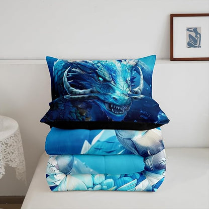 Vivid Dragon Bedding Set Full Size,Gothic Nature Animal Comforter Set for Kids Boys Teens Men Room Decor,Western Magical Dragon Duvet Insert 3Pcs,Boho Exotic Wildlife Soft Quilt Set,2 Pillowcases