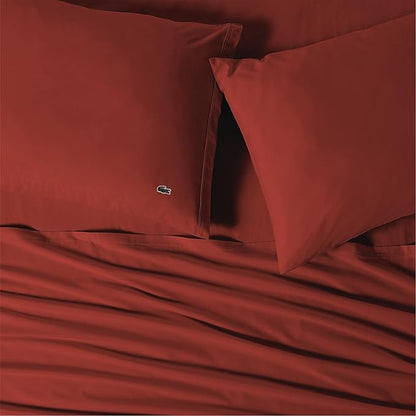 Lacoste 100% Cotton Percale 3-Piece Sheet Set – Cool, Crisp, Matte, and Durable, Oeko-Tex Certified – Solid, Chili Pepper, Twin