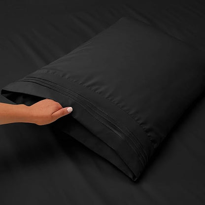 Clara Clark Flex Top King Sheets, 6 Piece Set - Hotel Luxury Sheets for Top Split King Bed, Super Soft Bedding Set, Head Split King Black