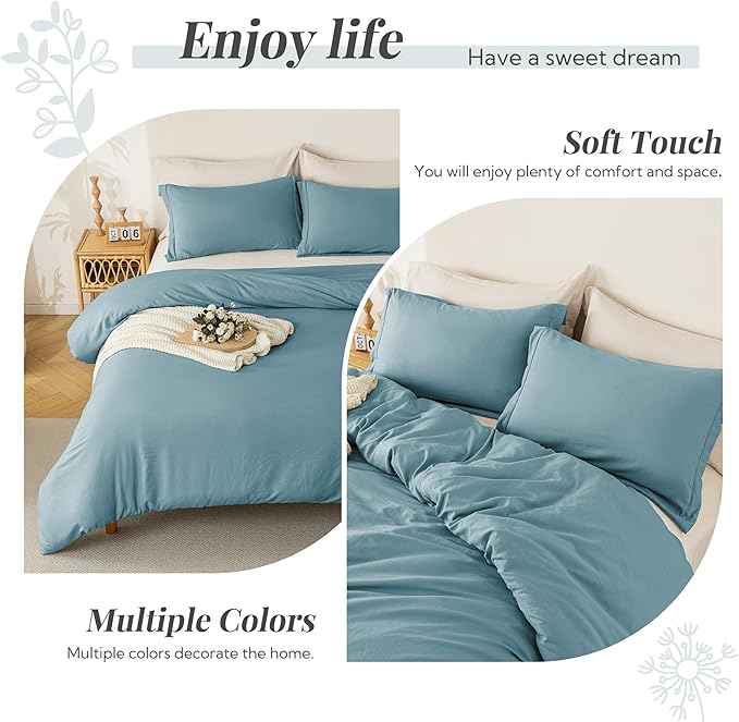 MILDLY Super Soft Duvet Cover 2pcs - 100% Washed Microfiber Grayish Blue Comforter Cover Set with Zipper Closure & Corner Ties (No Comforter)