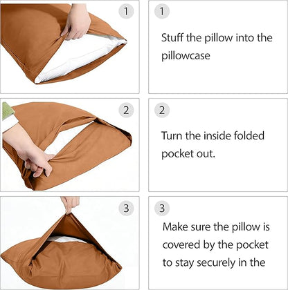 Simple&Opulence 100% Linen Pillowcases Basic Style Solid Color Set of 2, Queen Size Stone Washed Flax Pillow Cover Envelope Closure (20''x30'', Rust)