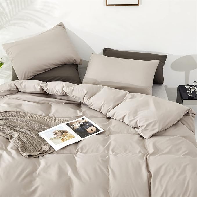 Luxlovery Beige Coffee Comforter Set Full Light Khaki Bedding Set Bedding Set Oatmeal Cream Khaki Blanket Quilts Modern Soft Breathable Taupe Comforter Set