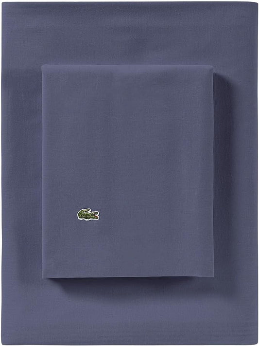 Lacoste 100% Cotton Percale 4-Piece Sheet Set – Cool, Crisp, Matte, and Durable, Oeko-Tex Certified – Solid, Vintage Indigo, King