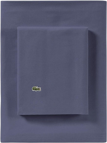 Lacoste 100% Cotton Percale 4-Piece Sheet Set – Cool, Crisp, Matte, and Durable, Oeko-Tex Certified – Solid, Vintage Indigo, Queen