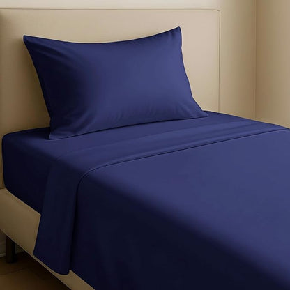 California Design Den XL Twin Sheets Set - Natural 100% Cotton Sheets with 12" Pockets, Soft Sateen Weave, Breathable and Durable Bedding Set for Dorm Rooms, College (Navy Blue)