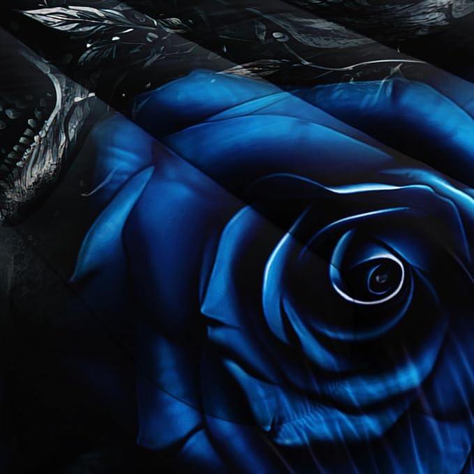 Skull Bedding Set - Twin Size Gothic Skull Comforter Set - Blue & Black Quilt