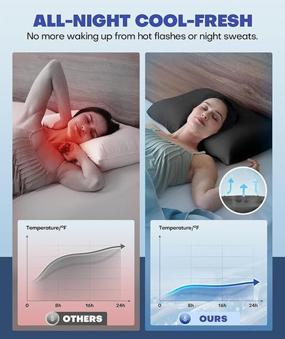 Ice Cooling Pillowcase for Hot Sleepers, Instantly Cool, Stays Cold All Night, Softer Than Silk Pillow Cases, Pillow Covers with Invisible Zipper, Gift for Men & Women - Standard Size, Black (1 Pack)