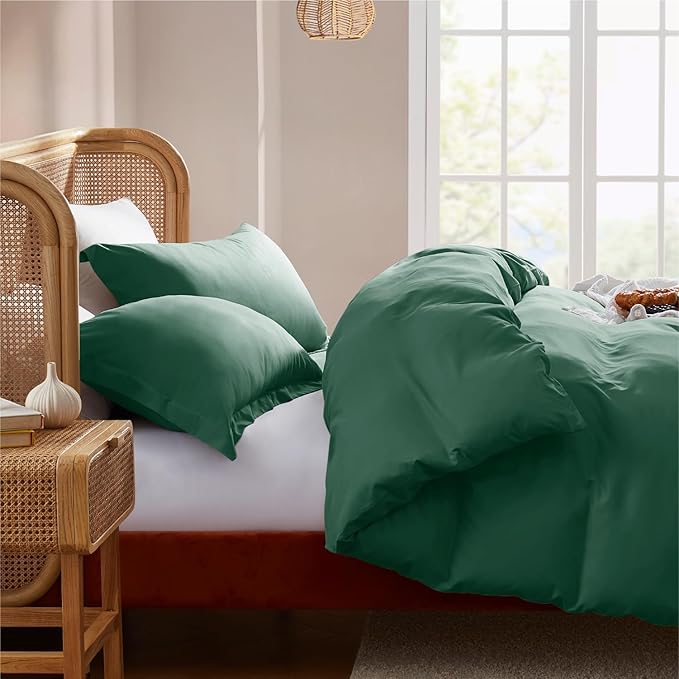 Nestl Dark Green Duvet Cover Full Size - Soft Double Brushed Full Size Duvet Cover Set, 3 Piece, with Button Closure, 1 Duvet Cover 80x90 inches and 2 Pillow Shams
