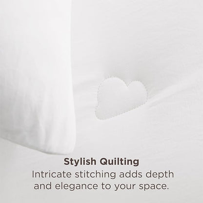 Bedsure Twin Comforter Set White, Soft Prewashed Twin Size Bedding, Quilted Comforter with Cloud Design, Down Alternative Comforter for All Seasons, 2 Pieces Bed Set with 1 Pillow Sham