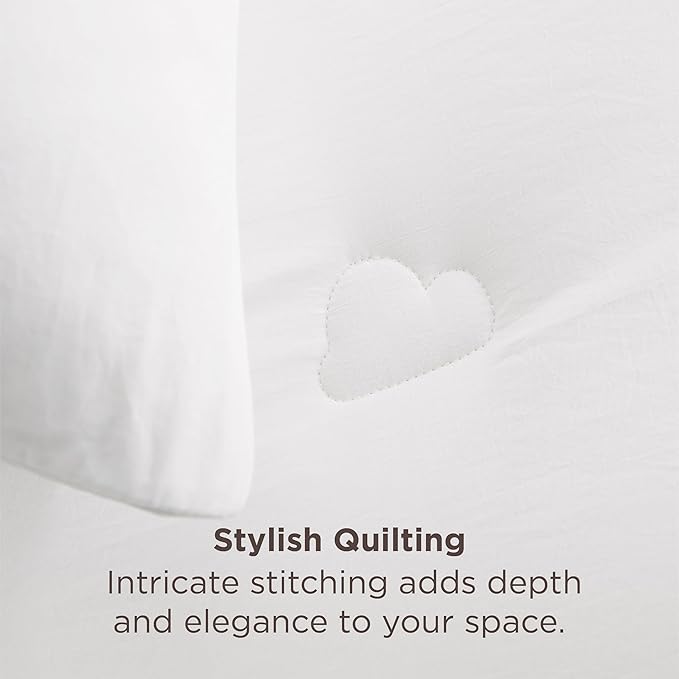 Bedsure Queen Comforter Set White, Soft Prewashed Queen Size Bedding, Quilted Comforter with Cloud Design, Down Alternative Comforter for All Seasons, 3 Pieces Bed Set with 2 Pillow Shams