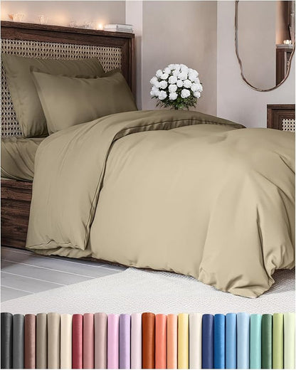 Duvet Cover Twin/Twin XL Size Set - Extra Soft Twin/Twin XL Duvet Cover 68" x 90" with 1 Pillow Sham - Hotel Luxury, Easy Care, Fade Free w/ Zipper Closures & Ties - Comfy, Cozy & Breathable (Khaki)