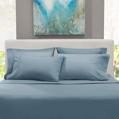 Hearth & Harbor Bed Sheets, Luxury Soft 6 Piece Bed Sheet Set Extra Deep Pocket Fitted Sheets Fits Mattress up to 21", Double Brushed Bedding Sheets & Pillowcases, King, Soft Blue