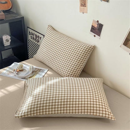 Nayoroom Gingham Duvet Cover King Size Brown Tan Plaid Checkered Comforter Cover Grid Farmhouse Bedding Set 3 Pcs Soft Breathable Washed Microfiber Gifts for Women Men