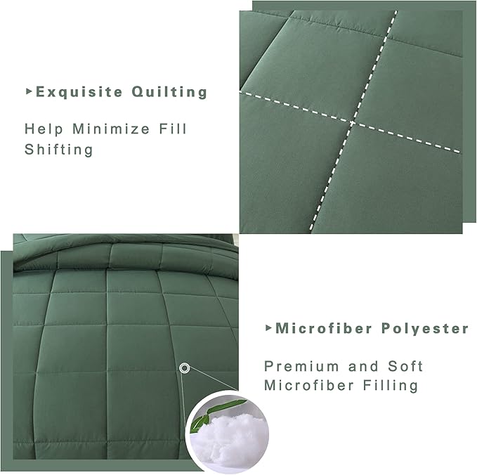 DOWNCOOL Twin Comforter Set -All Season Bedding Comforters Sets with 1 Pillow Case -2 Pieces Bed Set Down Alternative Comforter Set -Sage Green Twin Bedding Sets(64"x88")