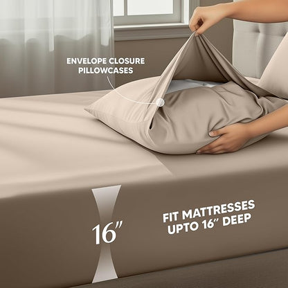 Utopia Bedding California King Sheet Set – 4 Piece Bed Sheets for Cal King Size Bed, Soft and Breathable Microfiber, Includes 1 Fitted Sheet, 1 Flat Sheet and 2 Pillowcases (Beige)
