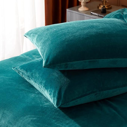 Ivellow Velvet Flannel Duvet Cover King Size Peacock Blue Duvet Cover King Velvet Comforter Cover Set Ultra Soft Breathable Cozy Velour Duvet Cover Solid Luxury Bedding Set Zipper Closure Corner Ties