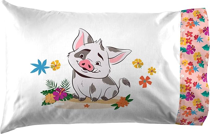Jay Franco Kids Sheet Set with Fitted, Flat Sheets & Pillow Cover - Ultra-Soft Bedding with Pillowcase for Room Decor, Pink - Moana, 3 Piece Twin