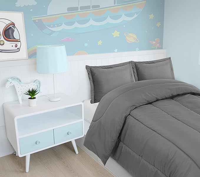 Utopia Bedding Grey Kids Comforter Set with 2 Pillow Shams, 3 Piece Soft Microfiber Twin Bed Comforter with Pillow Shams, Printed Kids Bedding for Boys and Girls, Lightweight, Breathable,Easy Care