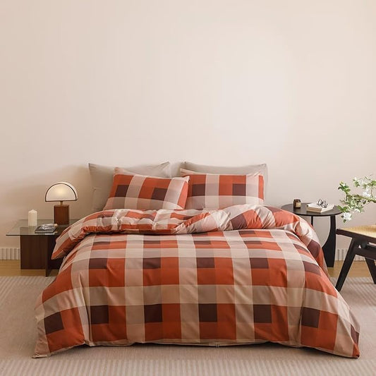 Houseri Red Plaid Comforter Set Twin Vintage Grid Bedding Sets