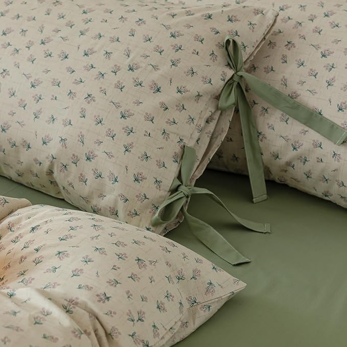 HighBuy Cute Floral Comforter Set Twin XL Garden Style with 2 Bow Tie Pillowcases Farmhouse Coquette Bedding Set Fluffy Comforter Twin XL Bed Set 3 Piece,French Style Floral Comforters