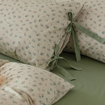 HighBuy Boho Floral Comforter Set King Floral Boho King Comforter Bed Set 3 Piece with 2 Bow Tie Pillowcases Cozy Soft for Girl Cottagecore Coquette Bedding Sets,All Season Fluffy Comforters