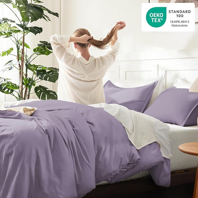Litanika Grayish Lavender Purple Comforter Set Full Size, 3 Pieces Lightweight Solid Bedding Comforter Set, All Season Fluffy Bed Set (79x90In Comforter & 2 Pillowcases)