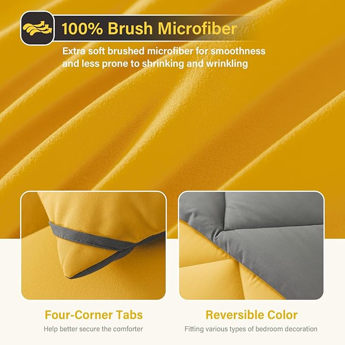 Cosybay Bed in a Bag King Reversible Comforter Sets 7pcs All Season Down Alternative Bedding Sets Yellow and Grey with Comforter, Pillow Shams, Flat Sheet, Fitted Sheet and Pillowcase