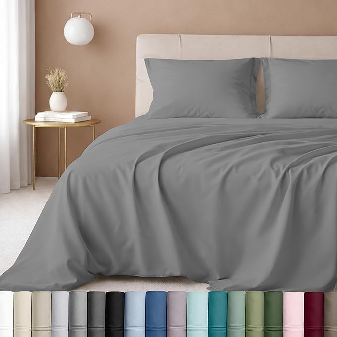 California Design Den Luxury Twin XL Sheet Set - 100% Cotton, 600 Thread Count Deep Pocket XL Twin Sheets, Hotel-Quality Bedding with Soft Sateen, Dorm Essentials for Guys - Mist Grey