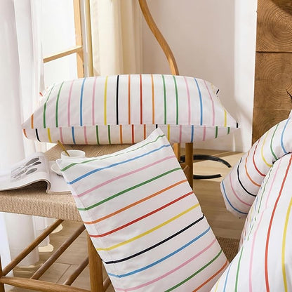 Merryword Rainbow Striped Duvet Cover Set Queen Size, 100% Cotton Bedding Set with Zipper Closure & 8 Corner Ties, Luxury Linen Like Bedding, Soft Breathable Comforter Cover for All Seasons