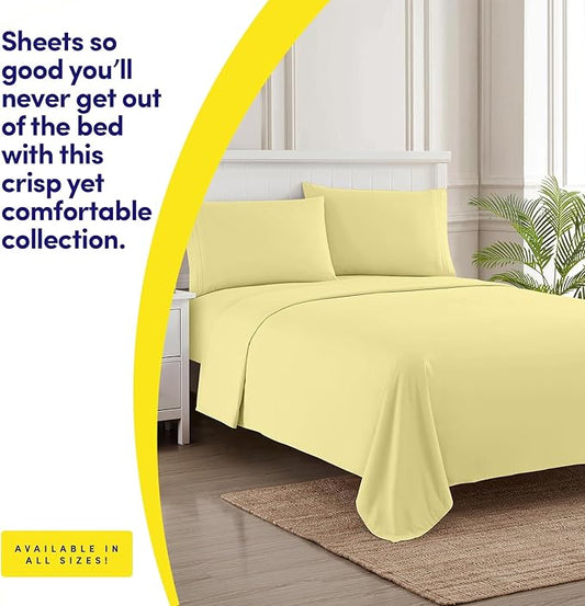 1500 Supreme Collection Twin XL Sheet Sets Pale Yellow - 3 Piece Bed Sheets and Pillowcase Set for Twin XL Mattress - Extra Soft, Elastic Corner Straps, Deep Pocket Sheets, Twin XL Pale Yellow