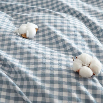 Nayoroom Gingham Duvet Cover Queen Size 100% Washed Cotton Blue Plaid Checkered Comforter Cover 3 Pcs Soft Breathable Grid Farmhouse Dorm Bedding Set for All Seasons