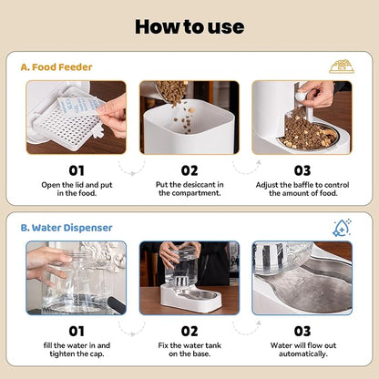 Automatic Cat Feeder Water Dispenser Set with Stainless Steel Bowls | Dog Water Bowl Dispenser Adjustable Water Dispensing, Auto Pet Waterer for Cats and Dogs