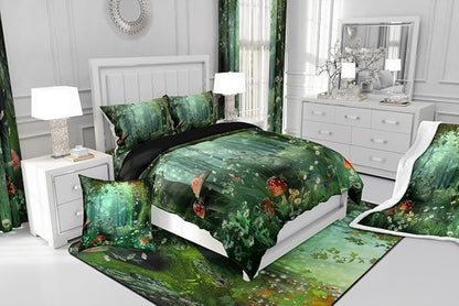 Erosebridal Magical Comforter Set King Size, Mushroom Bedding Set for Girls Women Kids Teens, Daisy Leaves Branches Sunset Nature Duvet Insert, Cute Style Soft Warm Quilted Duvet Bedroom Decor, Green