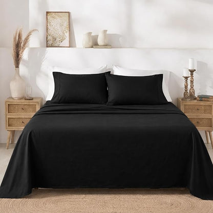 California Design Den Twin XL Sheet Sets - 400 Thread Count Sateen, 100% Cotton Sheets Set, Deep Pockets, and Durable Bedding for Dorm Rooms & Adults - Black