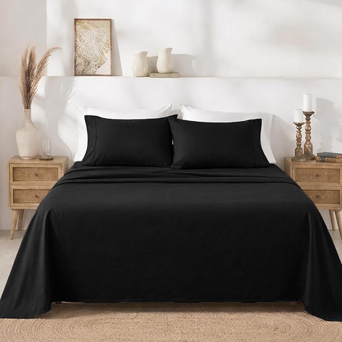 California Design Den Soft Twin Sheets Set - 400 Thread Count Sateen, 100% Cotton Sheets, Deep Pockets, and Durable Bedding Set for Dorm Rooms & Adults - Black